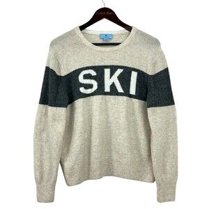 CeCe Women Size M SKI Motif Crew Neck Sweater Ivory Gray Outdoors Comfort E3